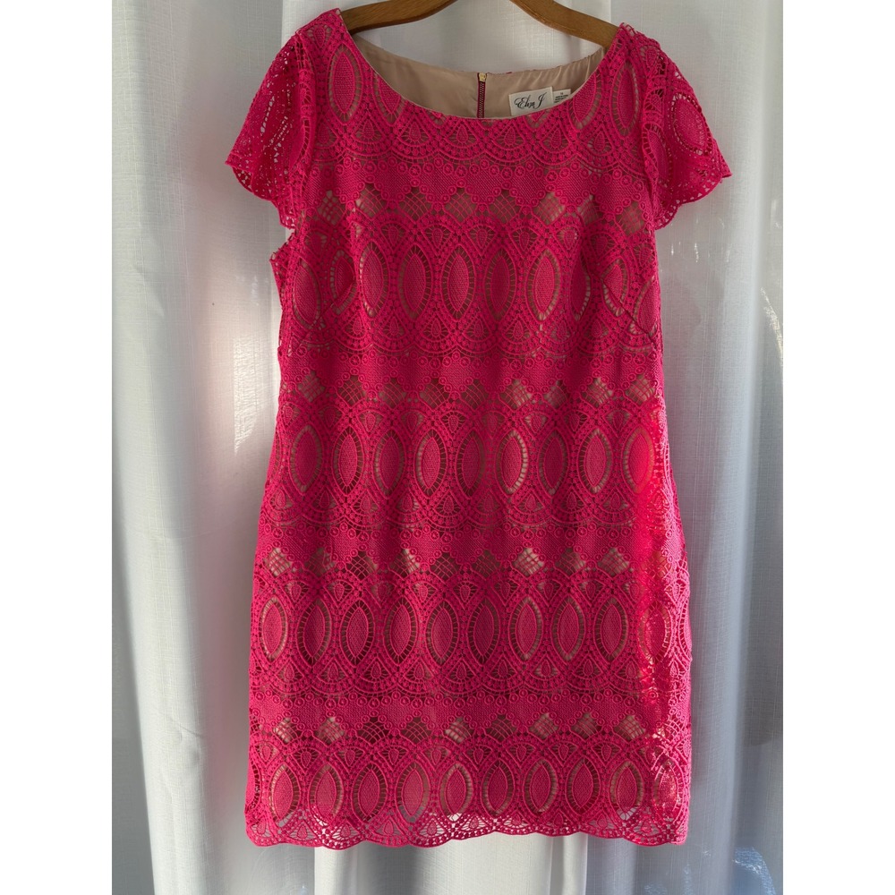 Eliza J‎ Hot Pink Lace Shift Dress Women's 16 Cocktail Wedding Guest Party